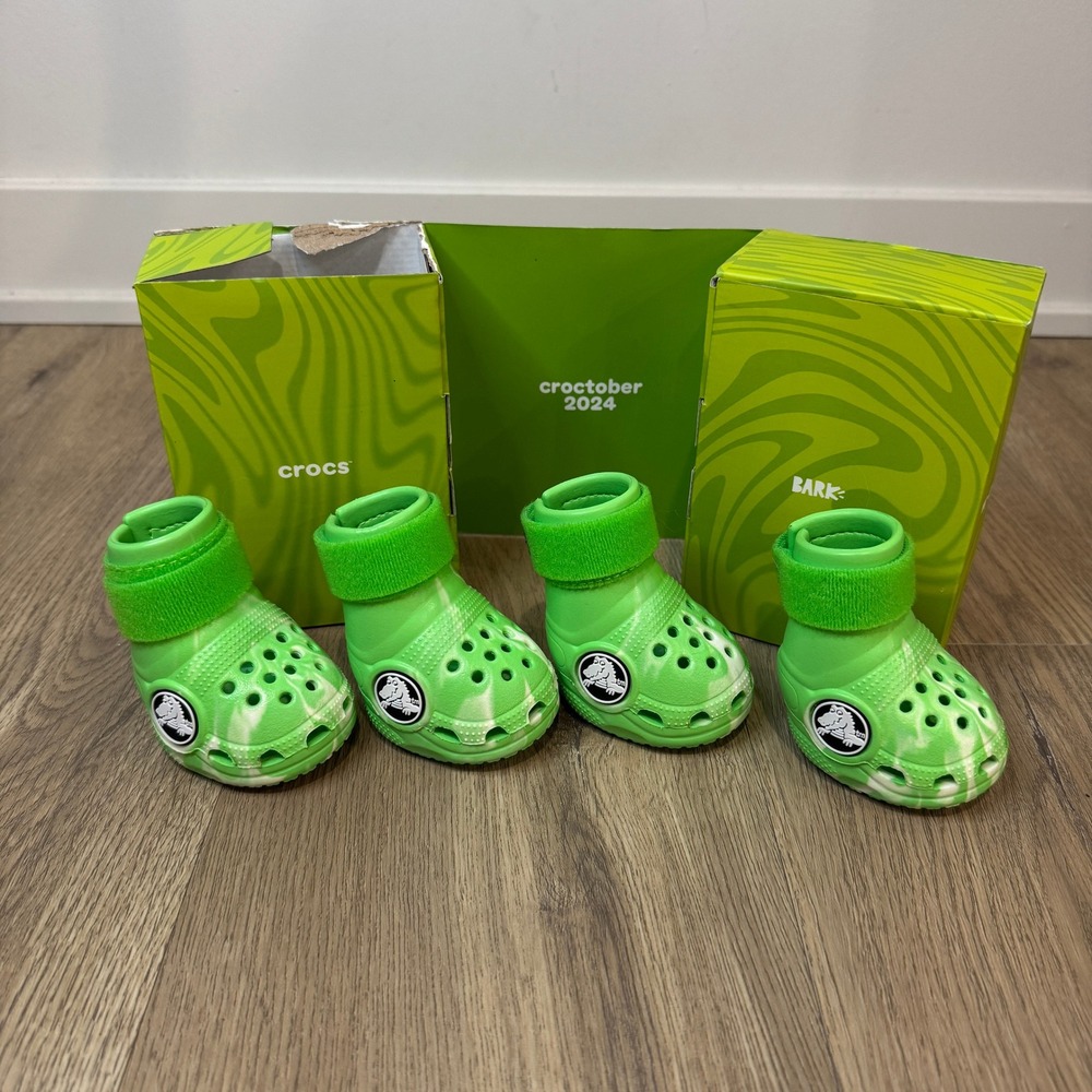 Crocs x BARK Pet Dog Booties Green Marble Swirl Croctober 2024 Set of 4 Med NEW